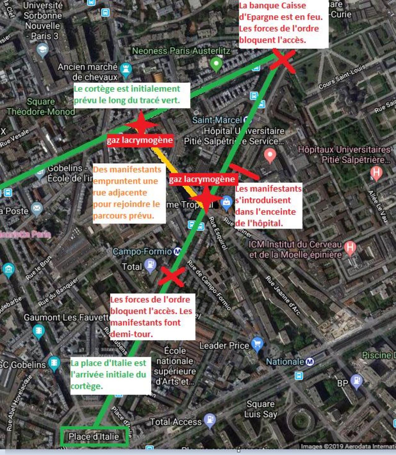 Manifestation Gilets Jaunes Pitié-Salpêtrière